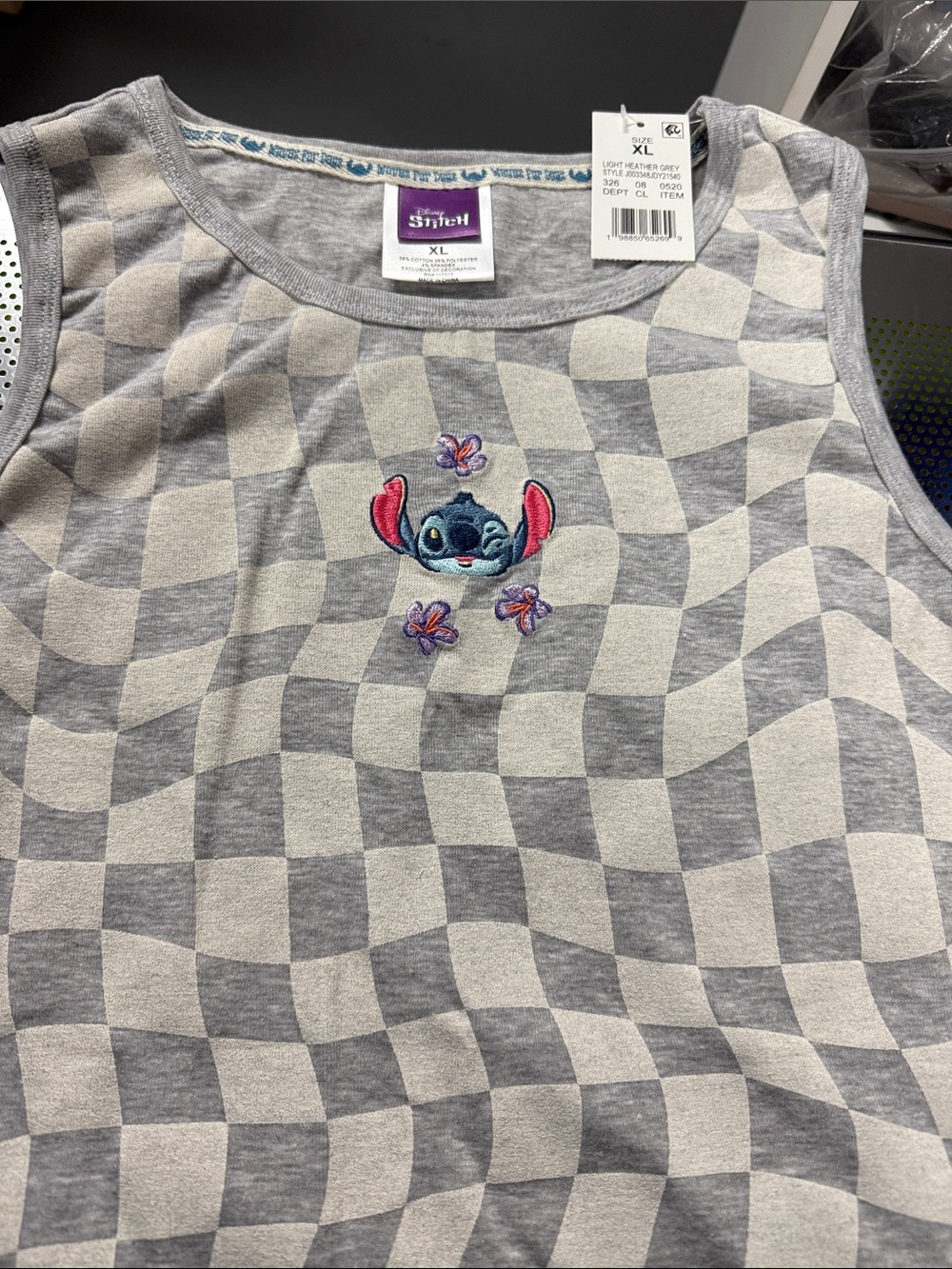Disney Stitch Gray Checkered Kids Tank Top - XL